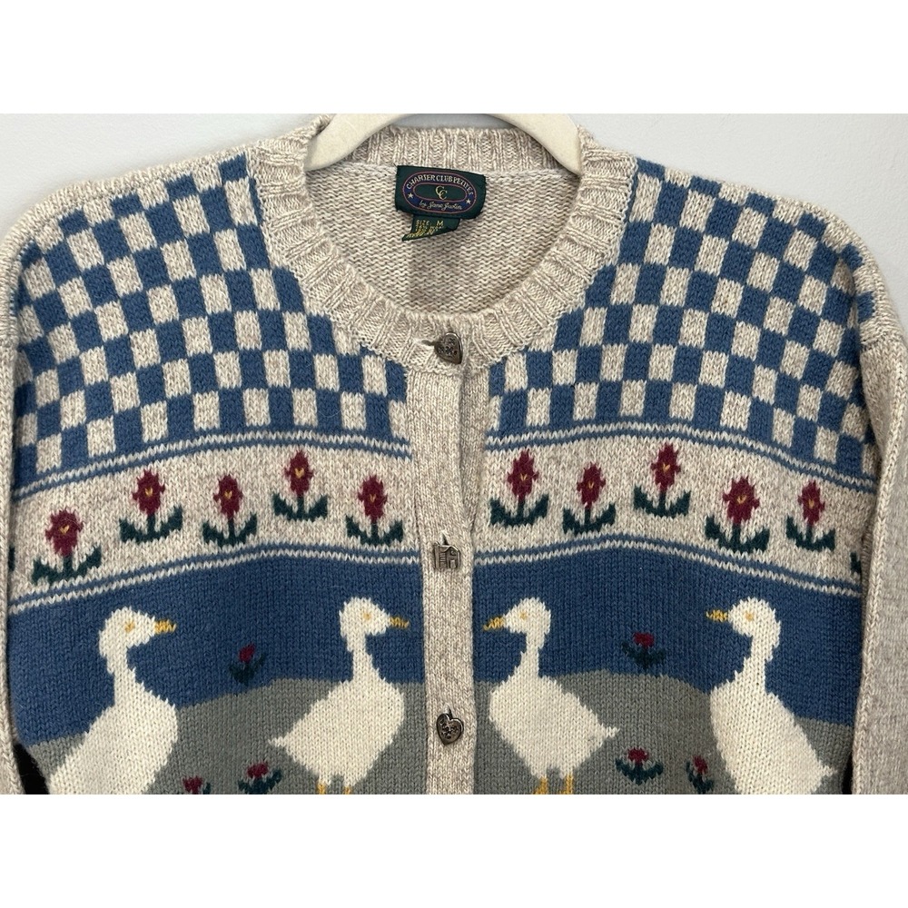 Vintage Charter Club Petite Medium Women's Wool Goose Cardigan Cottagecore - Picture 2 of 10